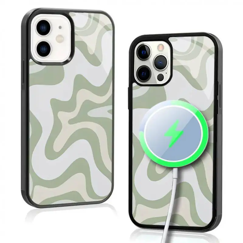 Abstract Swirl Pattern Phone Case For IPhone 11 12 13 14 15 Plus Pro Max Mirror Acrylic Cover For Magsafe Wireless Charging