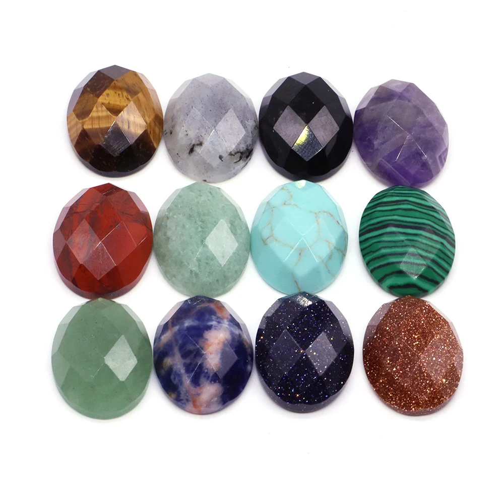 New Design Fashion Jewelry Faceted Oval Shape Natural Stone Cabochon Beads Healing Crystal DIY Making Earrings Pendant Wholesale