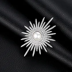 Broches de flores brillantes para mujer, broche de diamantes de imitación de perlas grandes de lujo, alfileres de joyería, accesorios de traje, regalos de boda