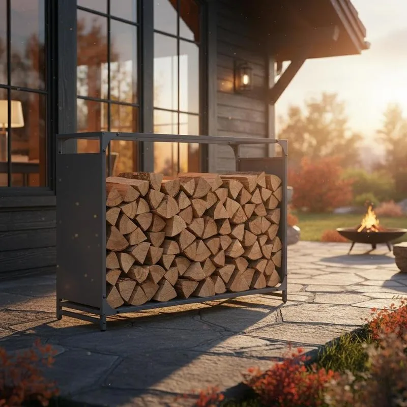 Holzregal für organisiertes Aufbewahren von Brennholz – robust, aus kaltgewalzter Stahl, mit optimaler Luftzirkulation und stilvollem Design