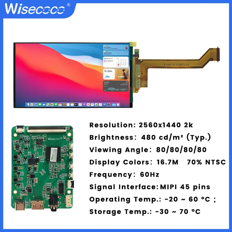 5.5 Inch 2K TFT IPS LCD Screen For PC Laptop Mac Xbox PS4/5 Switch Gaming Panel 60hz Landscape Driver Board 480nits Wisecoco