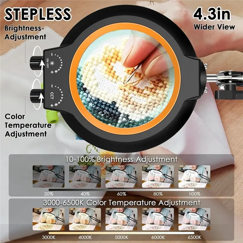 AB33-12X Magnifying Glass With Light And Stand Hands Free, Long Swing Arms Lighted Magnifier Lamp For Close Work EU Plug