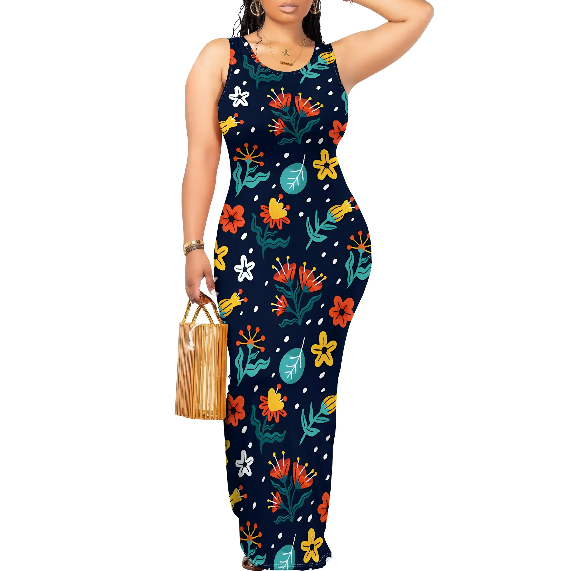 

Women's 2025 spring and summer sleeveless knee length dress with hollowed out pullover, butterfly print beach casual dress