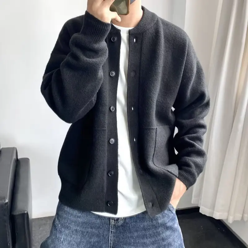 Autumn Winter New Fashion European Men O-neck Long Sleeve Breasted Simple Basic Casual Daily Knitted Sweater Cardigans Coats