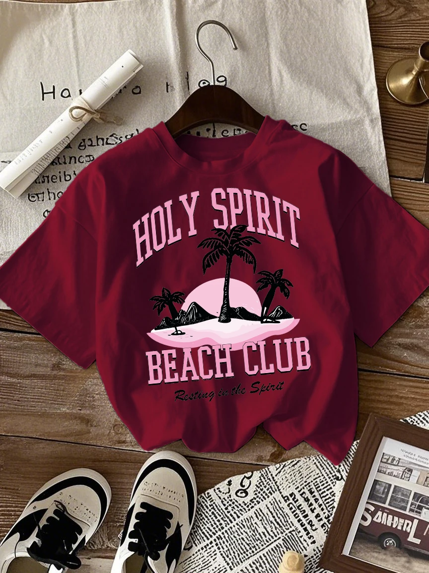 

Holy Spirit Beach Club с рисунком кокосовой пальмы, женские футболки в стиле хип-хоп, дышащая футболка Y2K, хлопковая одежда, повседневный топ оверсайз