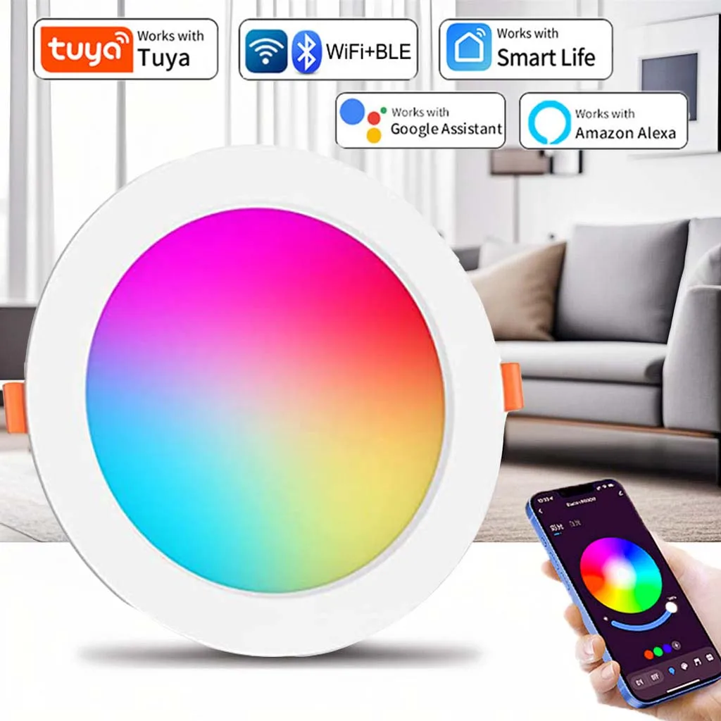 Tuya WiFi الذكية LED النازل راحة الأضواء RGB عكس الضوء 5 واط 7 واط 10 واط 15 واط أسفل ضوء التحكم الصوتي العمل مع أليكسا جوجل المنزل
