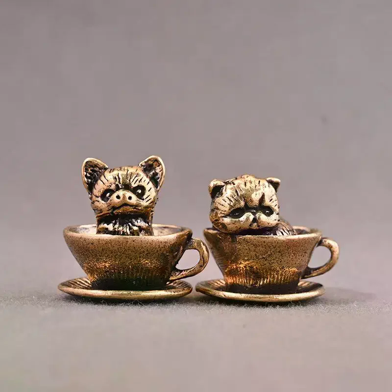 Brass Teacup Dog Pendant 1Pcs New Chinese Style Retro Vintage Brass Pendant for Bag Accessory Casual Daily Use Gift