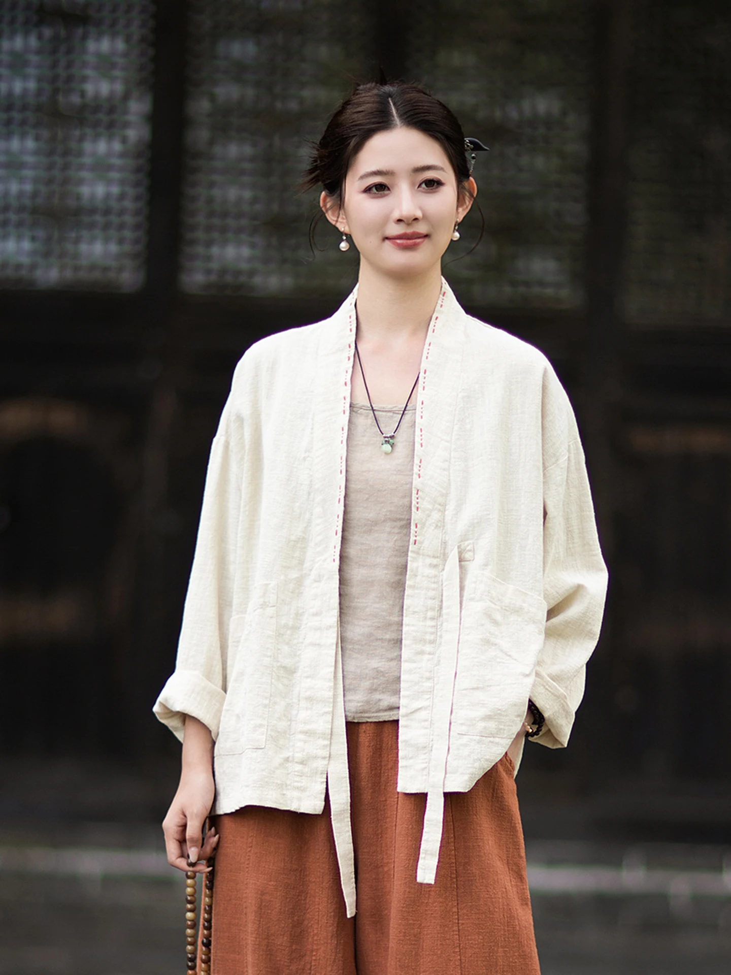 New Chinese Style Loose Fit Slimming Cotton Linen Women's Open Cardigan Retro Zen Inspired Top Modified Hanfu Outerwear Sprin...
