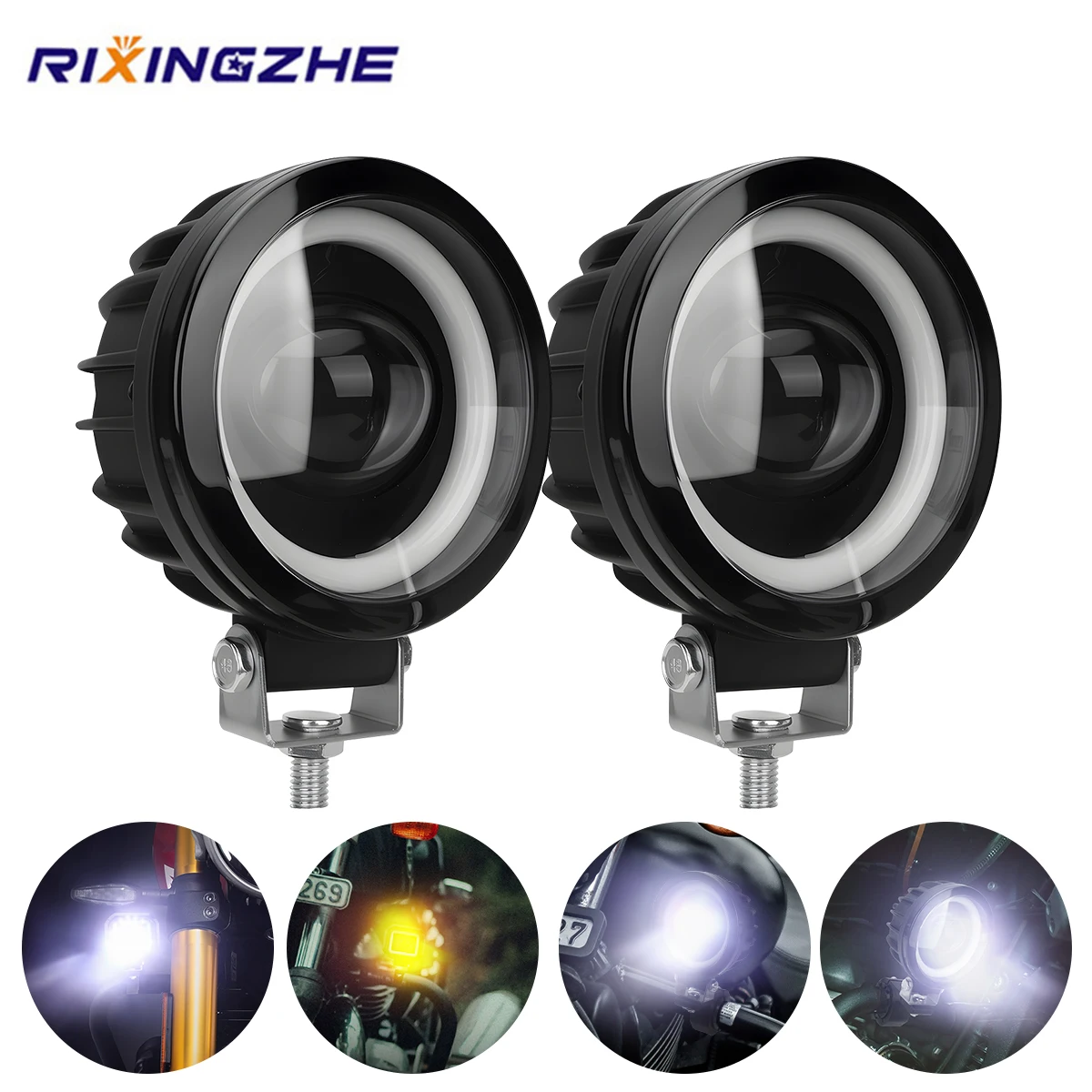 

Motorcycle LED Spotlight 12-24V Adjustable Headlight 3570 Chip Lens Yellow Aperture Hi/Lo Beam Light Dual Color White Yellow