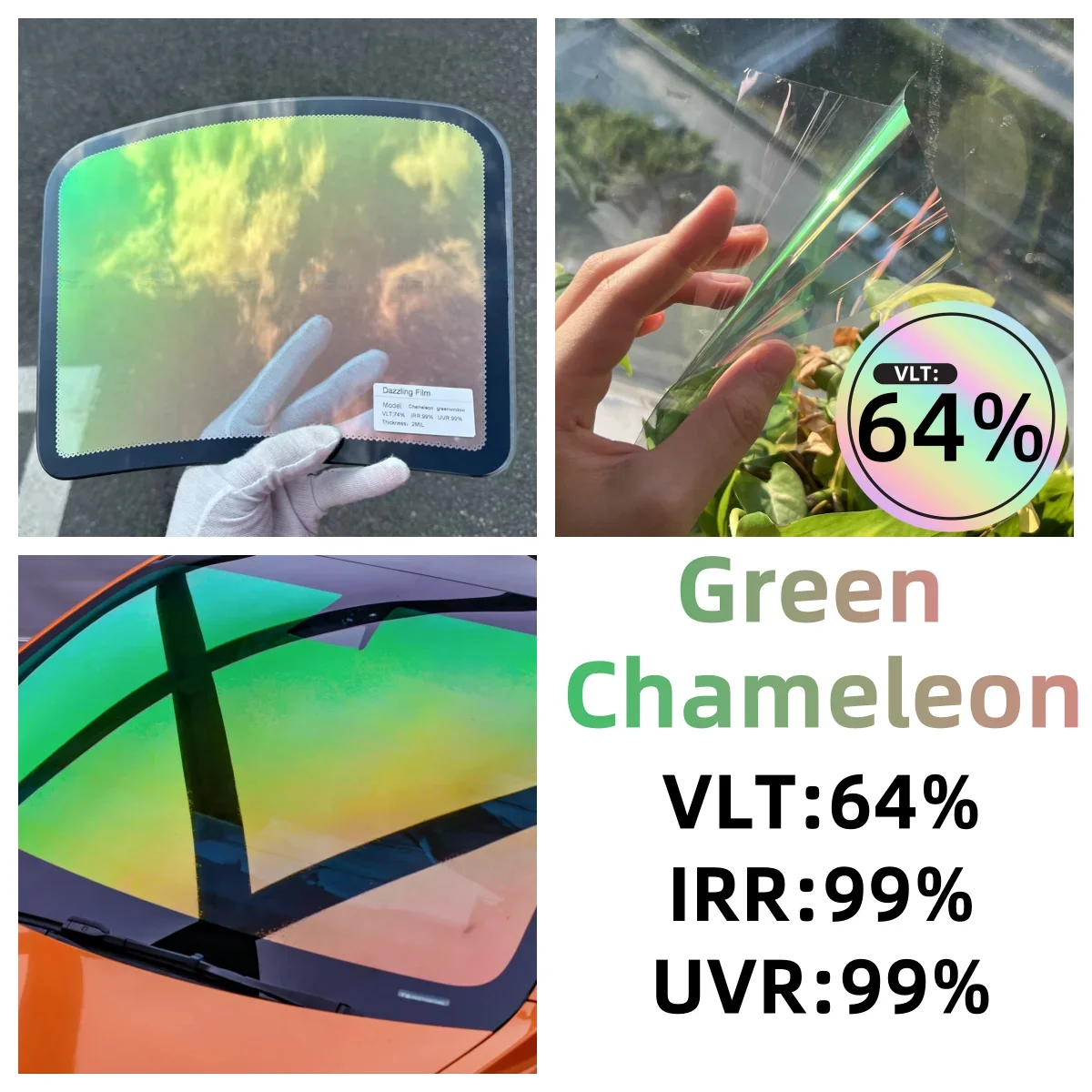 Green/Blue/Red Chameleon VLT 64~78% Windscreen Foils Car Front Rear Window Tint Windshield Protection Solar Tinting Film