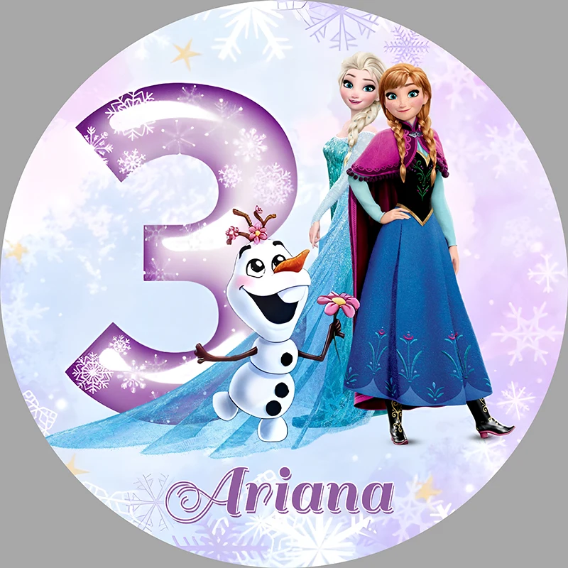 Runder Kreis Hintergrund Winter Frozen Elsa Anna Prinzessin Mädchen 3. Geburtstag Party Kulissen Schneeflocke Schnee Eis Foto Hintergründe