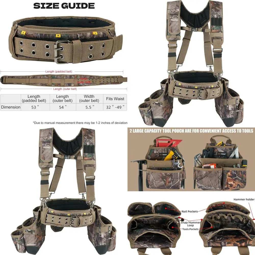 

Камуфляжный пояс для инструментов с подтяжками и прочным чехлом для плотников и электриков