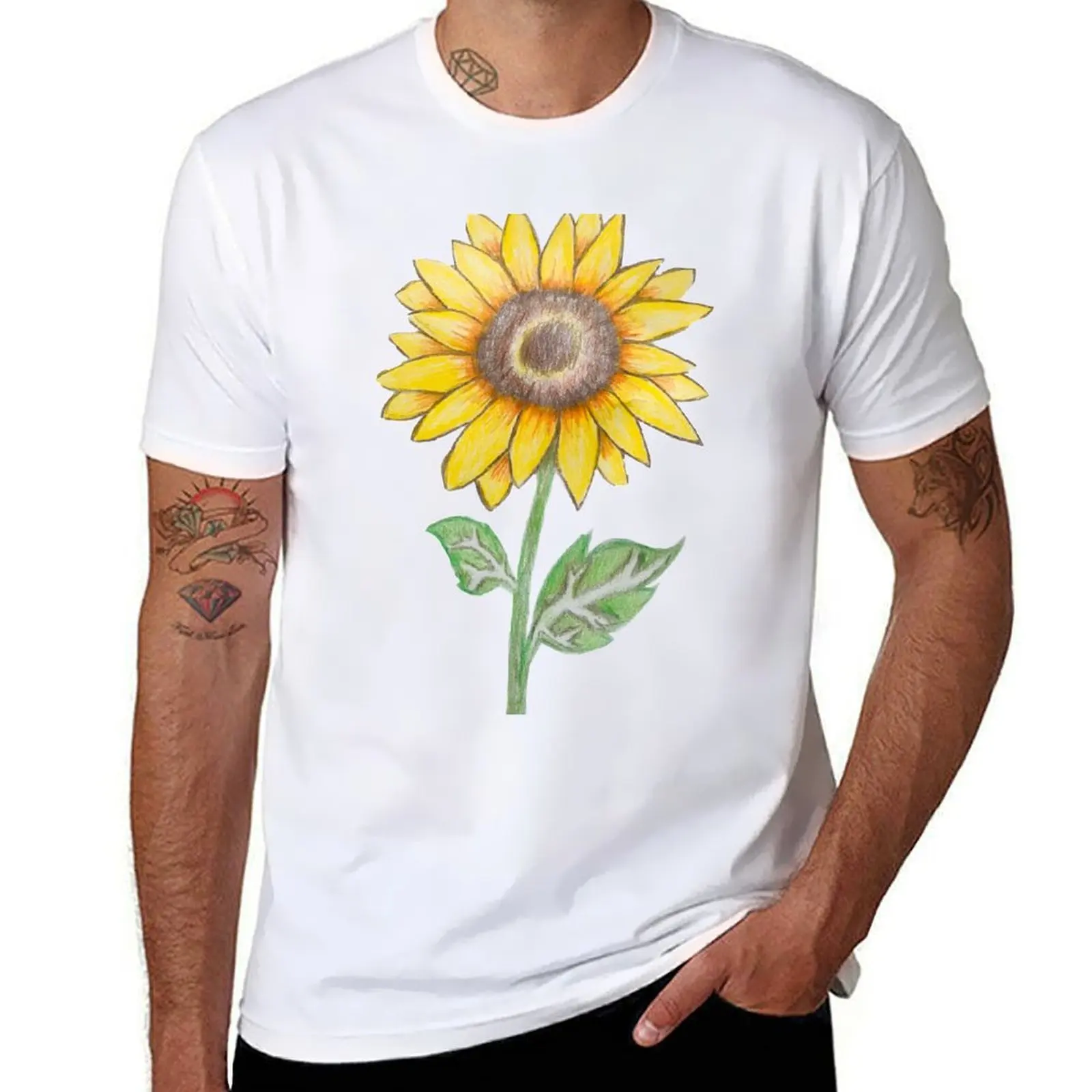 

Sunflower plant with two green leaves T-Shirt t shirts designer man t shirts cotton T-Shirt