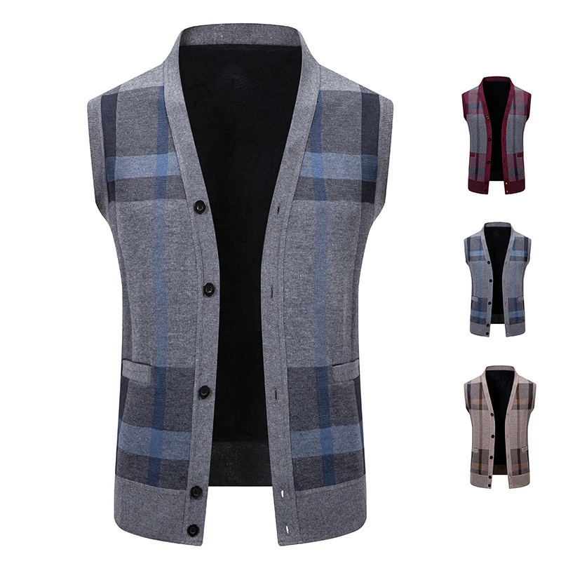

Мужской вязаный жилет с V-образным вырезом без рукавов, повседневная верхняя одежда, жилет для гольфа на пуговицах