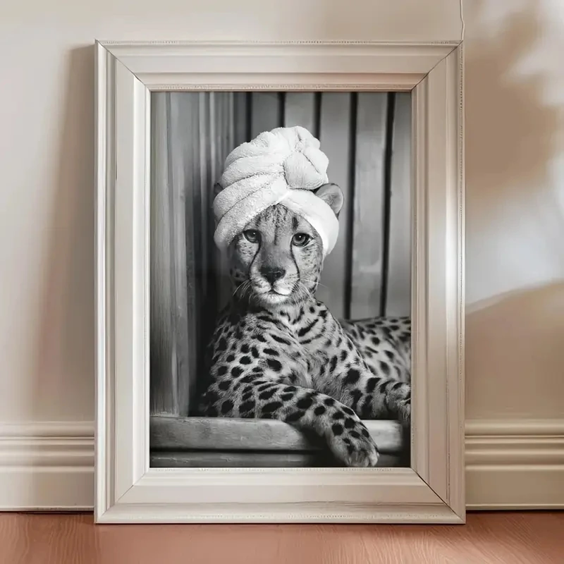 Quick-dragon Bathrobe Pattern Canvas Art Print Black White Animal Leopard Wall Decoration Classic