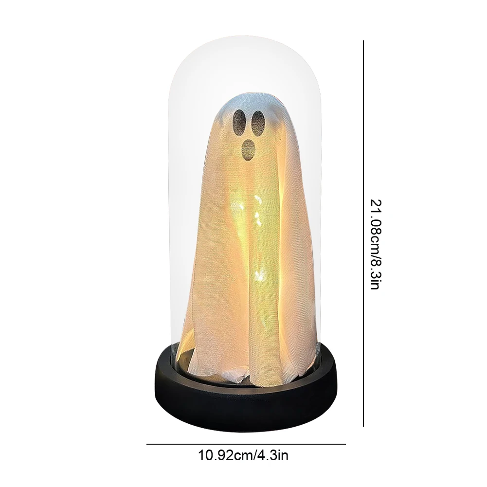 Cute Ghost with Light Ghost Halloween Decor Halloween Ghost in Clear Cloche with Light for Home Mantel Tabletop Party Decor