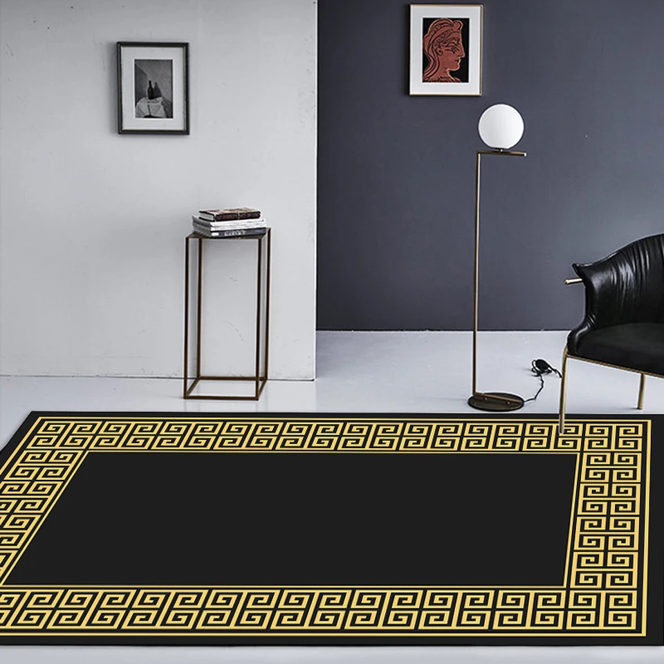 Alfombra geométrica de lujo moderna, alfombrilla antideslizante para puerta de pasillo, decoración de sala de estar, cocina y baño, color negro,