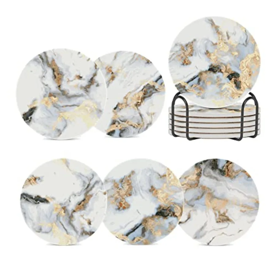 

Coasters for Drinks Absorbent with Holder, Sets of 6 Durable Cup Coaster for Coffee Table with Cork Base for Table Protection,