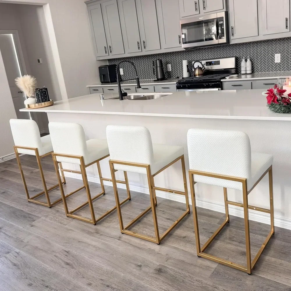 

24” Bar Stools Set of 4 Counter Height Bar Stool Pu Leather Kitchen Modern Bar Stools with Backrest Upholstered Footrest Sturdy