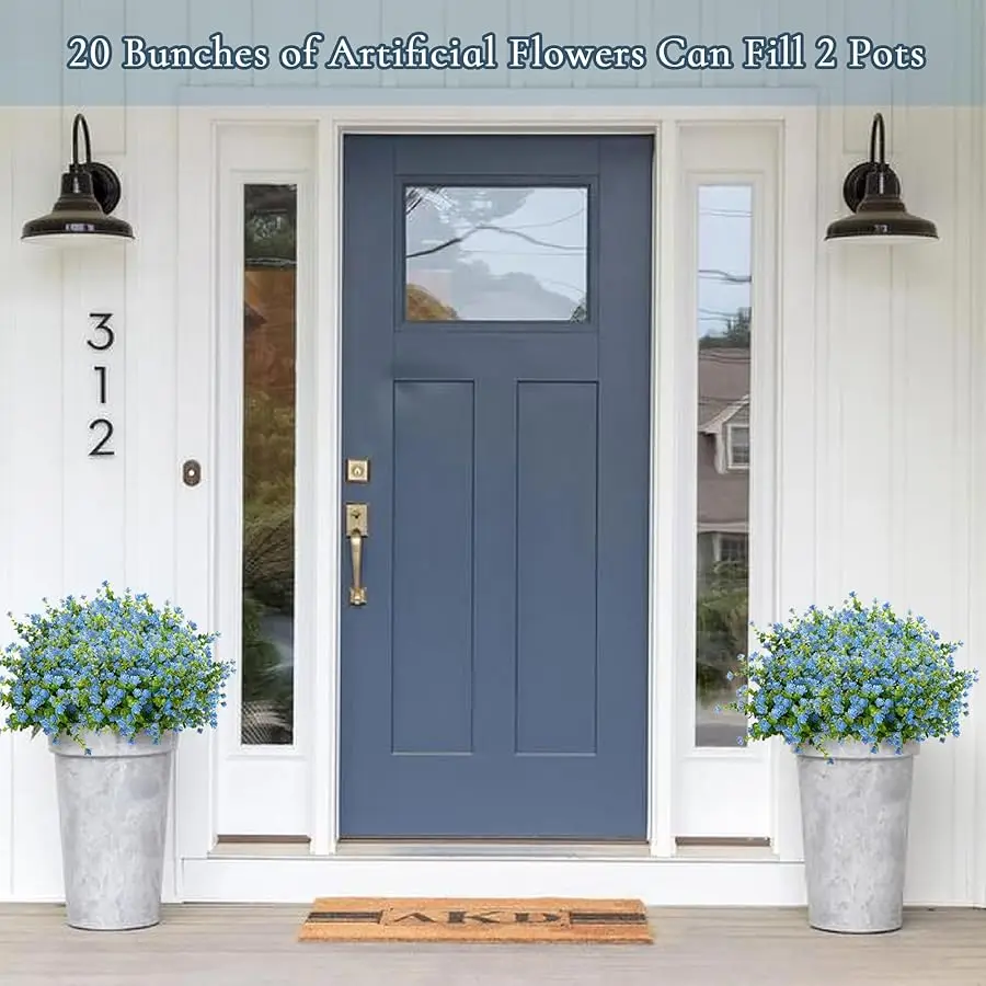 Flores artificiales al aire libre resistentes a los rayos UV, 20 paquetes de plantas verdes florales realistas falsas para porche exterior, cajas de ventana, Garde