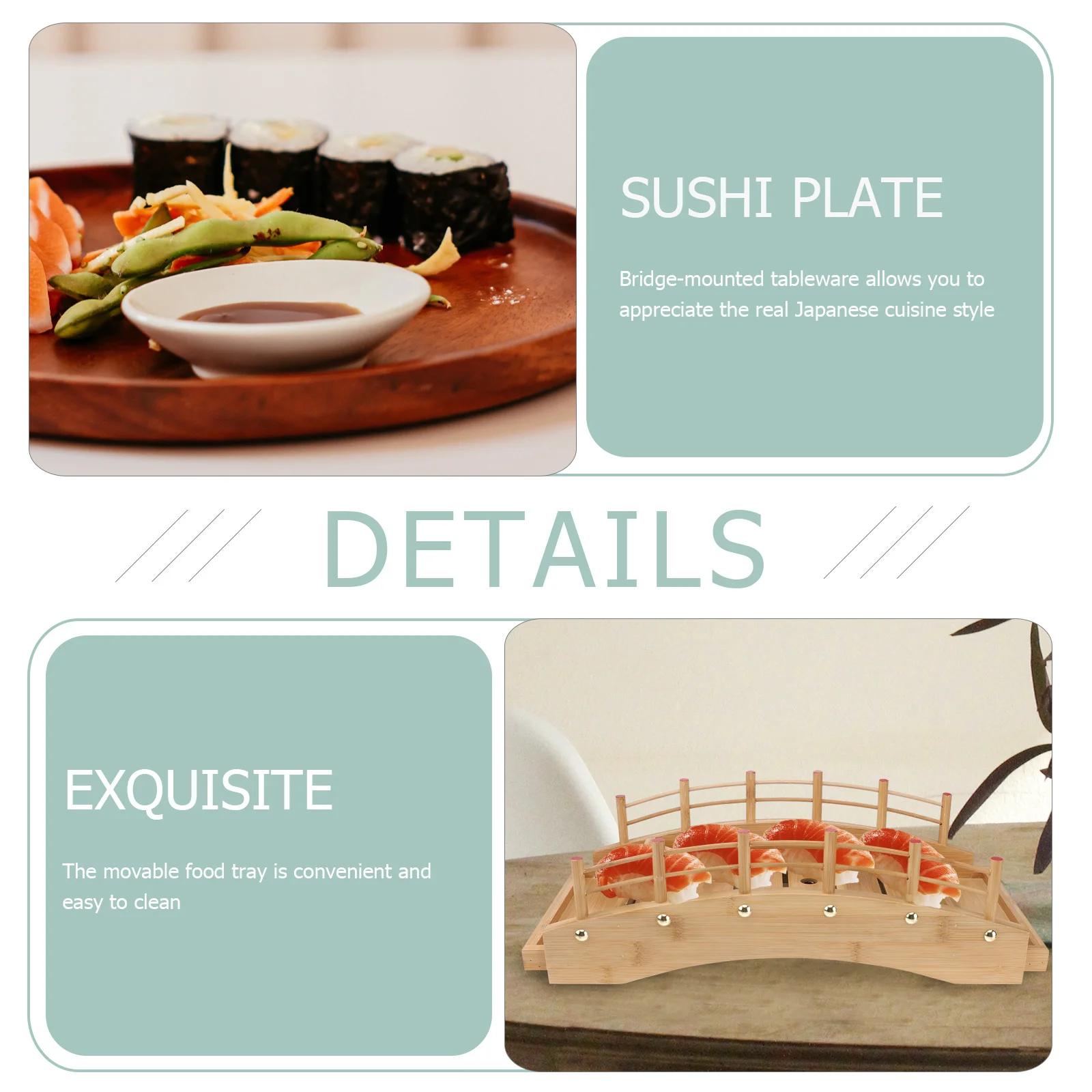 

1Pcs Bamboo Sushi Tray Large Capacity Japanese Style Food Plate Practical Sushi Board Snack Tray for Food Presentation