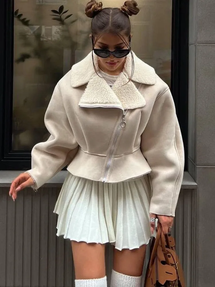 

2025 Autumn Winter Fashion Long Sleeve Jackets Woman Street Casual Short Cardigan Femme Turn-down Slim Coats For Women