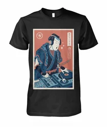 メンズ半袖ラウンドネックTシャツ,サムライDJ Tシャツ,ブラックコットンTシャツ,ヒップホップTシャツ,原宿Tシャツ