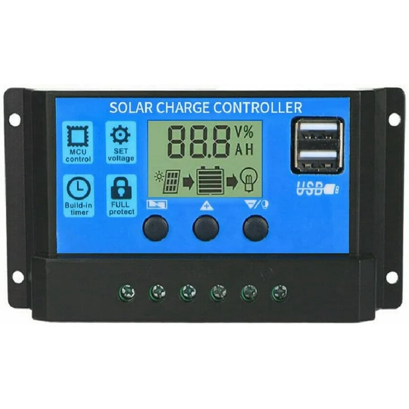 

100A Solar Charge Controller, Solar Panel Battery Intelligent Regulator with Dual USB Port, Multi-Function Controller