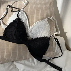 French Lace Triangle Up Lace Bralette No Steel Ring Seamless Bras Sexy Women Thin Pad Bra Summer Breathable Brassier