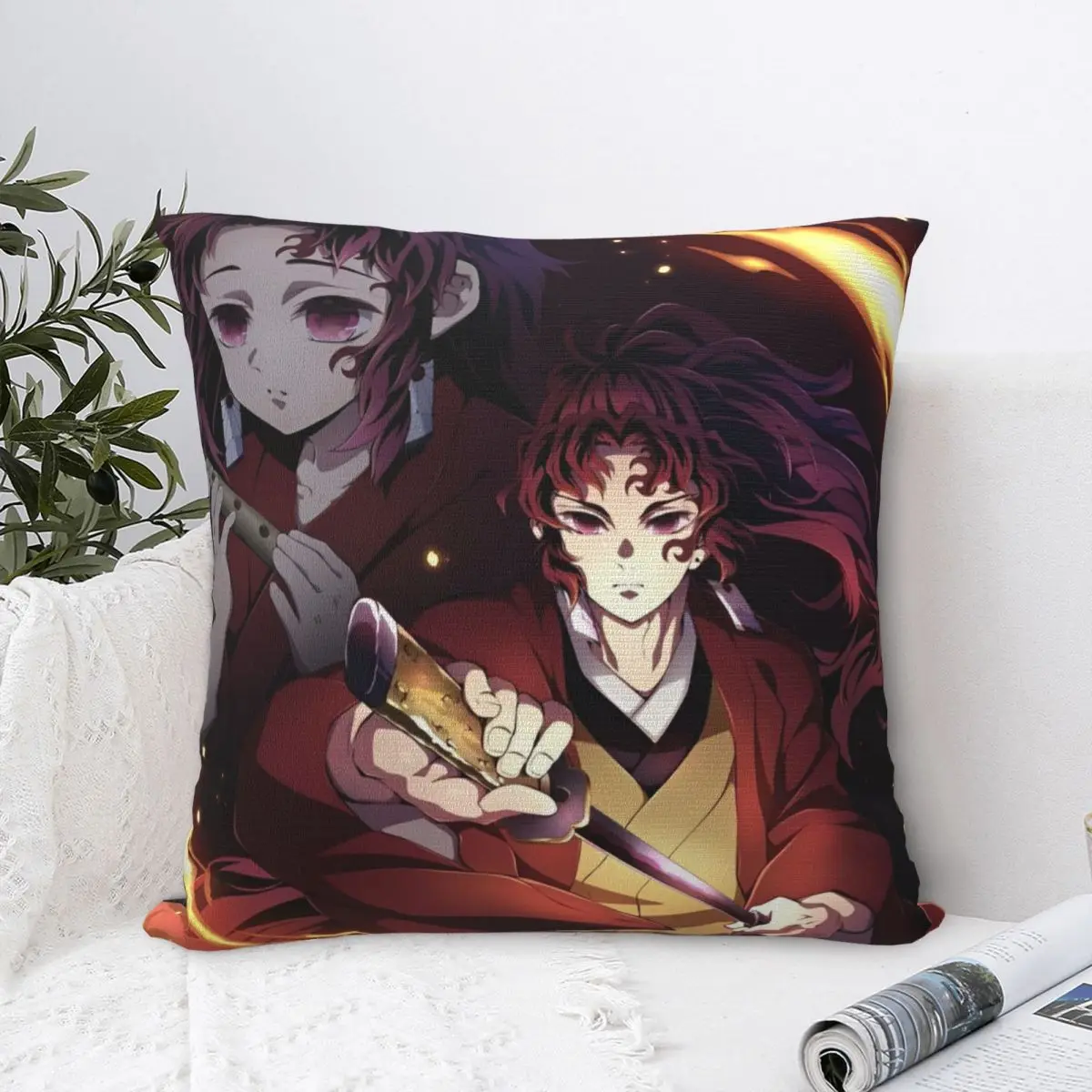 Yoriichi Pillowcase Polyester Cushion Cover Decorations Anime Demon Slayer Throw Pillow Case Cover Home Square 45*45cm