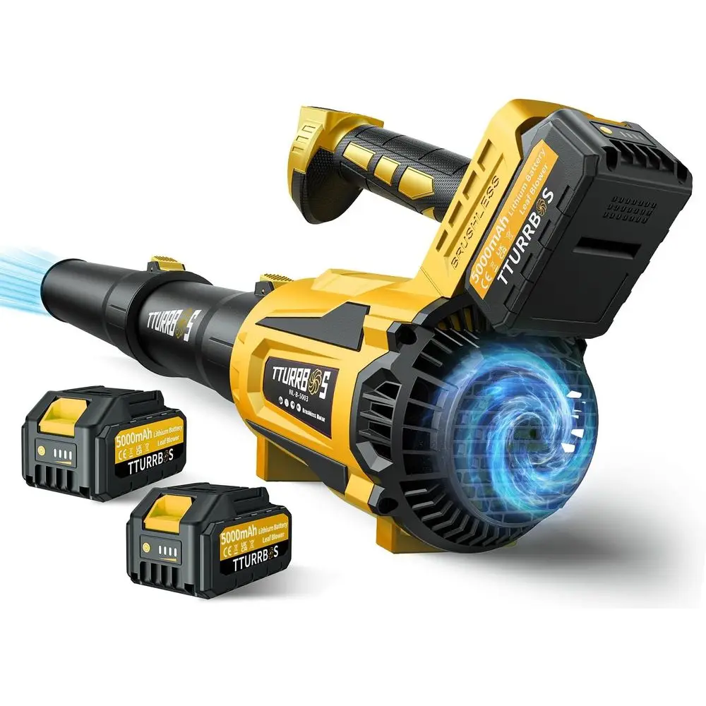 Leaf Blower Cordless - 650CFM Brushless Motor Leaf Blower with 6-Speed Control & Ergonomic Handle - Includes 2 x 5.0Ah Batteries