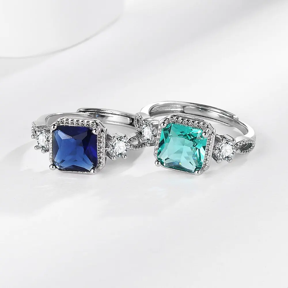 

Silver Zircon Adjustable Ring for Women, Square Design, Sparkling, Perfect Party/Birthday Present