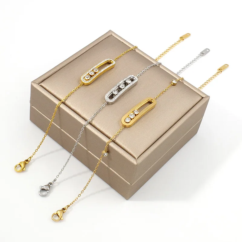 الأزياء روز الذهب مطلي 3 نقطة الخرز بار سحر سوار هندسية الشكل سوار الفولاذ المقاوم للصدأ ربط الزركون الإسورة المجوهرات #1