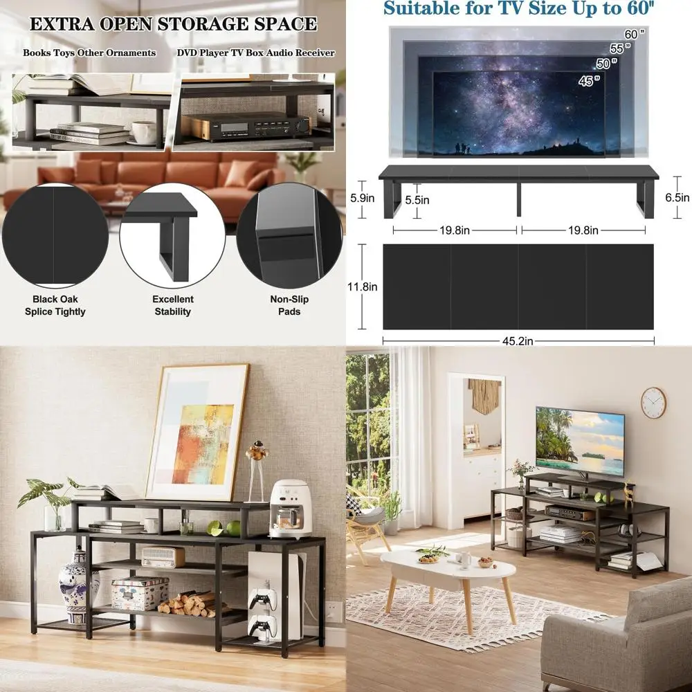 

Adjustable TV Stand for 32-60 Inch TVs, Desktop TV Riser, Suitable for Home and Office, Black