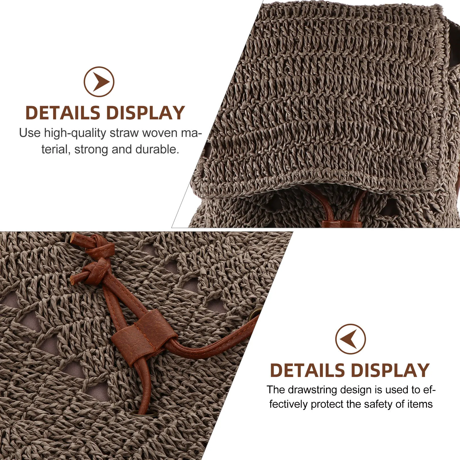 1Pcs Straw Woven Bag Moderate Size Drawstring Storage Shoulder Bag for Daily Outdoor Beach Trip Summer Fashion Backpack