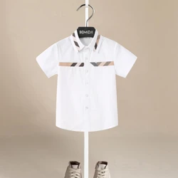 Summer Short Sleeve Plain White Baby Boys Shirts Children Clothes Classic Top Kids Tee Cotton Girl Jumper Solid Student Uniform