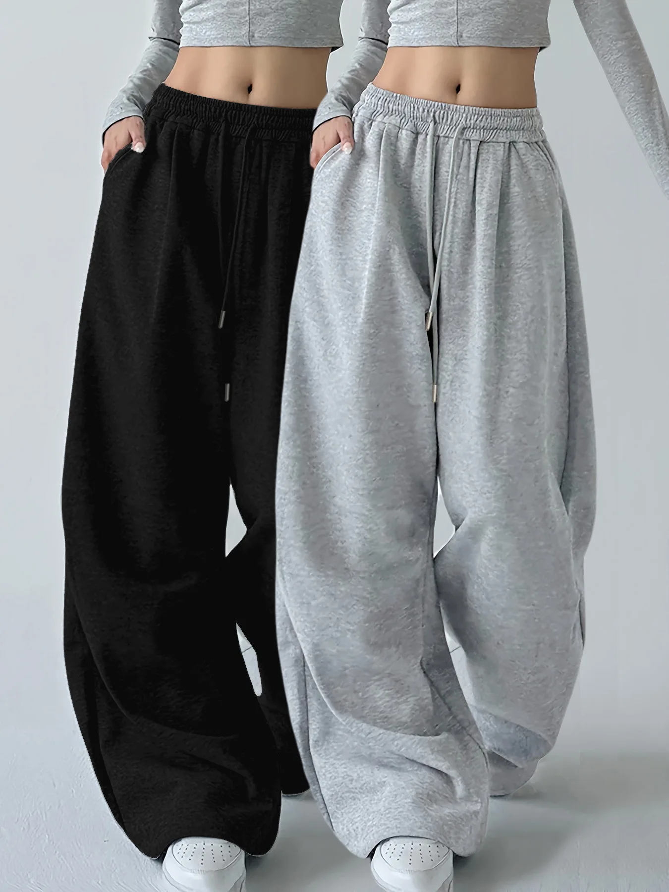 Y2K Harajuku Wide Leg Sweatpants Women Streetwear Baggy Oversize Gray Sports Pants High Waist Drawstring Casual Joggers Trousers
