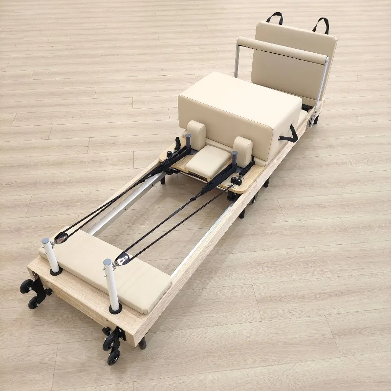 Abdominal Back Muscles Strengthening Pilates Reformer Machine Folded Oak Wood for Body Function Recovery Classes