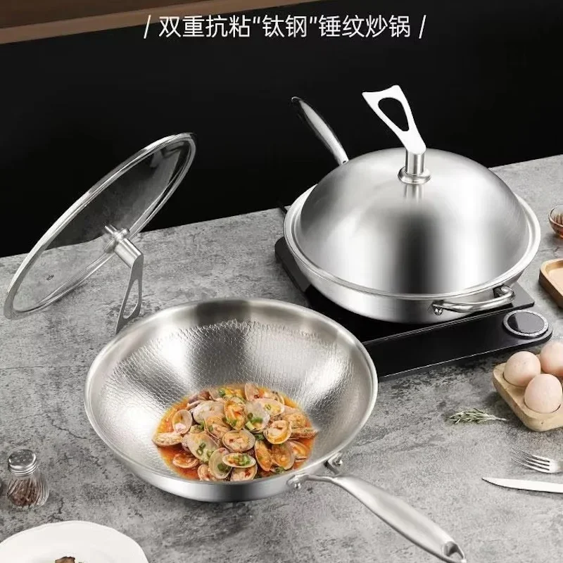 Wok pan uncoated pots and pans Stainless steel frying pan cooking pot non stick steak frying pan kitchen titanium steel cookware