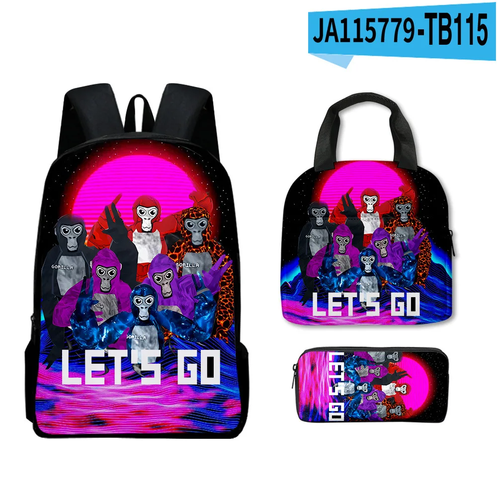 Cartoon Novelty Creative Cool New Gorilla tag 3D Print 3pcs/Set pupil School Bags Laptop Daypack Backpack Lunch bag Pencil Case