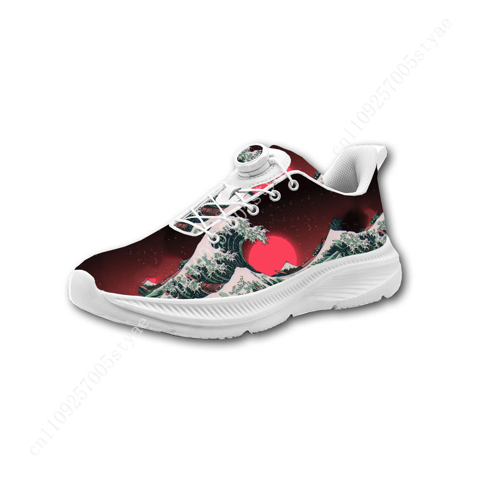 The Great Wave off Kanagawa Mens Womens Casual Hiking Shoes Laceless Rotating Button Sports Shoes lightweight Custom Sneaker view 2