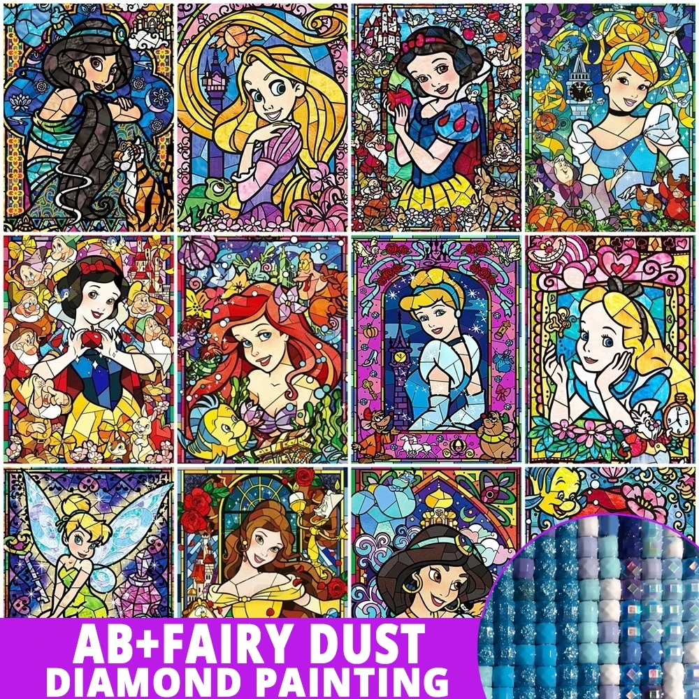 AB Fairy Dust Disney Princess Stained Glass Diamond Painting Mosaic Snow White 5D TinkerBell Alice In Wonderland Home Decor Art