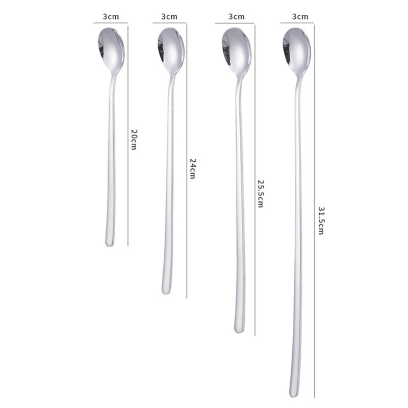 304 Stainless Steel Long Handled Mixing Spoon Coffee Ice Cream Dessert Tea Scoop For Cafe Bar Tools Kitchen Accessories