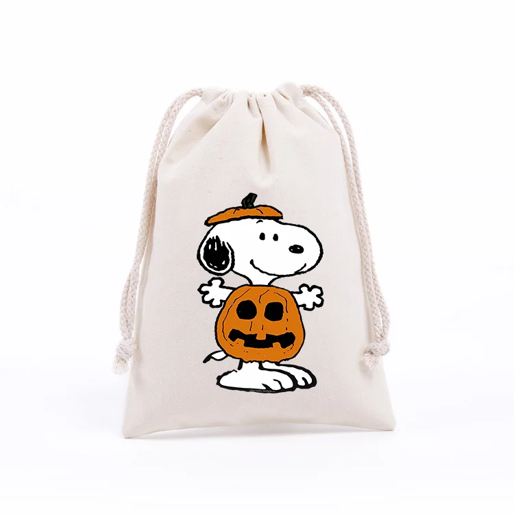 Snoopys sac à cordon Anime Halloween impression sac à main Portable grande capacité coton sacs de rangement enfant fête d'anniversaire bonbons cadeau