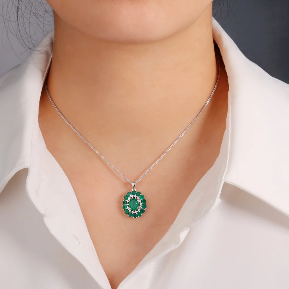 925 Sterling Silver Jewelry Set for Women Natural Green Agate Ring Earrings Pendant Necklace Fashion Accessory for Anniversaries view 5