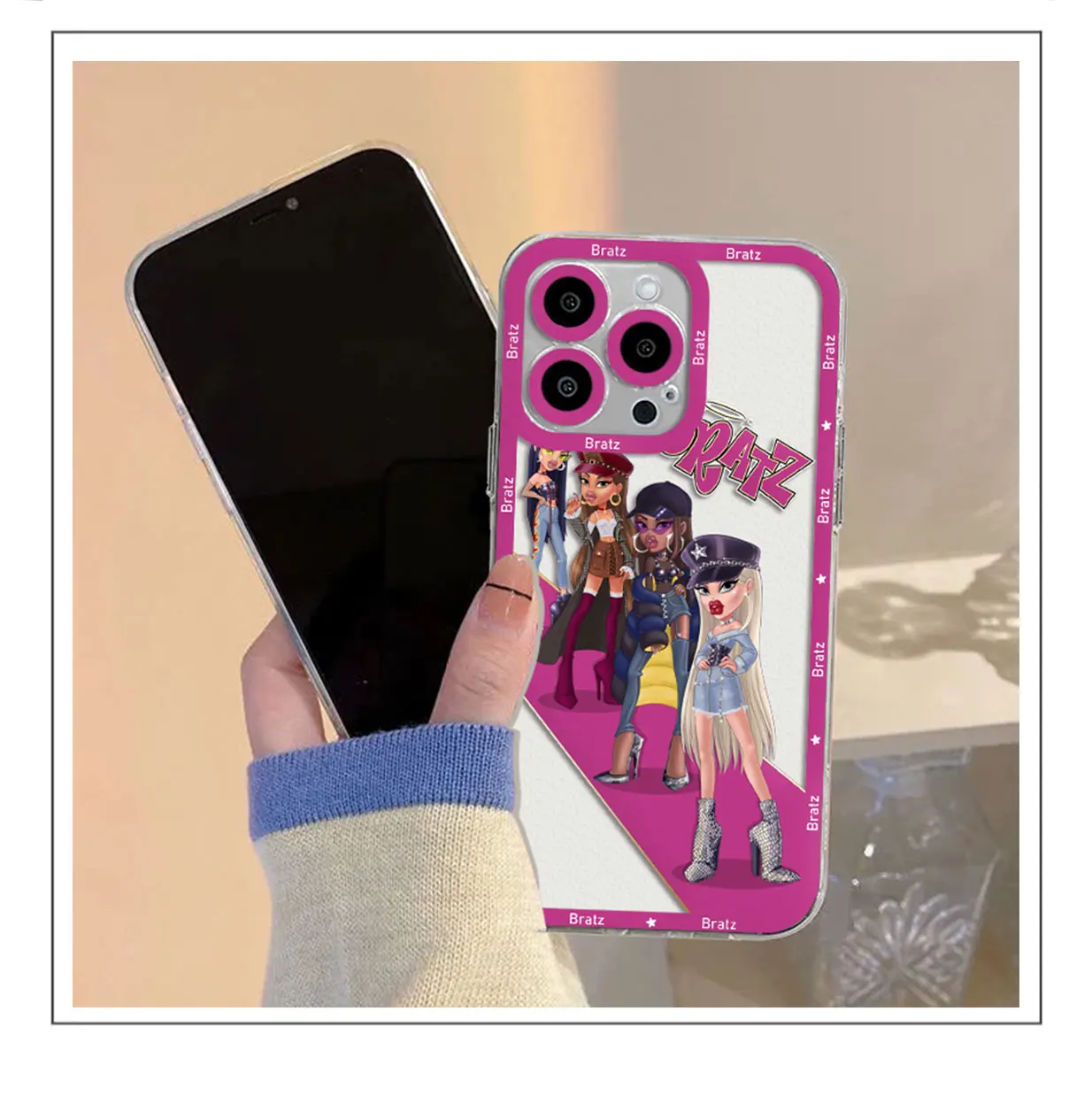 Cute Pink Bratz Doll Phone Case For iPhone 15 14 13 12 11 Mini Pro Max X XR XSMax 6S 6 7 8 Plus SE20 Transparent Cover