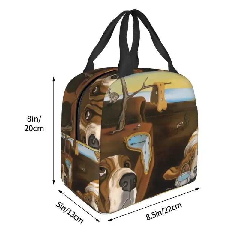 Salvador Dali The Persistence Of Basset Hound Insulated Lunch Bag Spain Surrealist Cooler Thermal Lunch Box Beach Camping