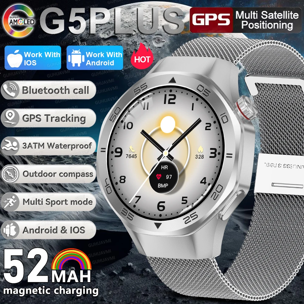 

2025 New GPS Sports Business Smart Watch 1.53 inches screen 3ATM Waterproof Fitness Tracker Bluetooth Call Men Women Smart watch