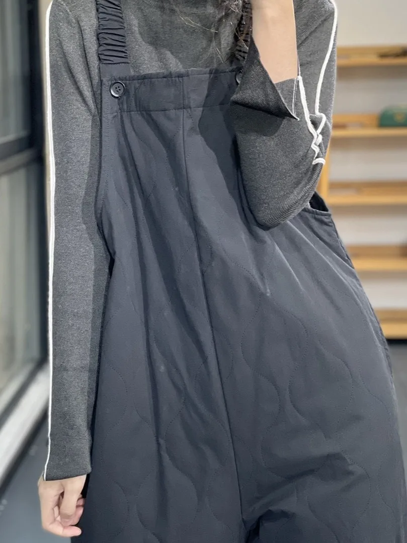 Authentic Winter Casual Fashion Artistic Korean Style Cotton Strap Pants Wide Leg Pants Natural Waist Retro Style Women's Jeans