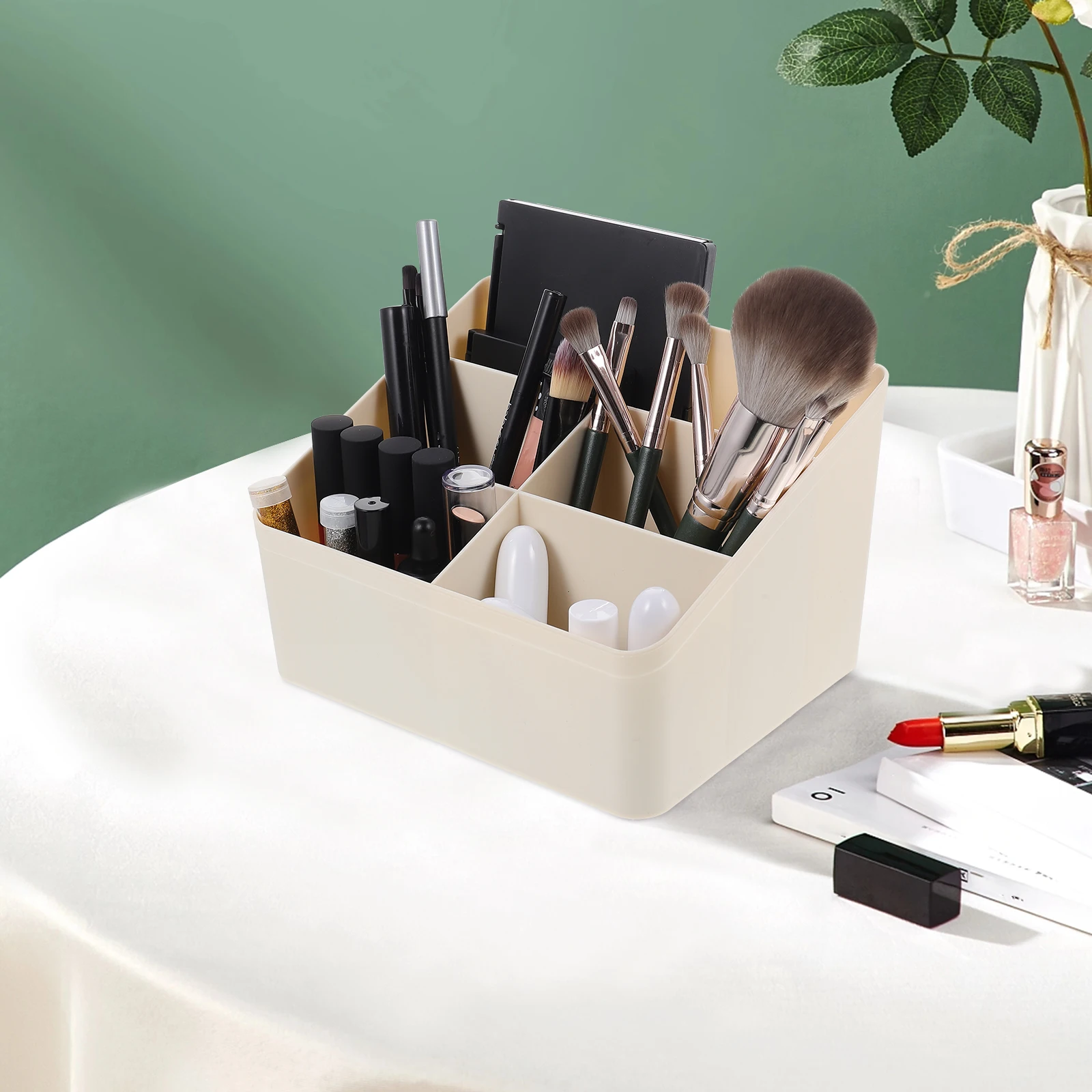 

2pcs Compartment Makeup Organizer Storage Box Desktop Pen Holder Container For Home Office Bedroom Grids Storage Case